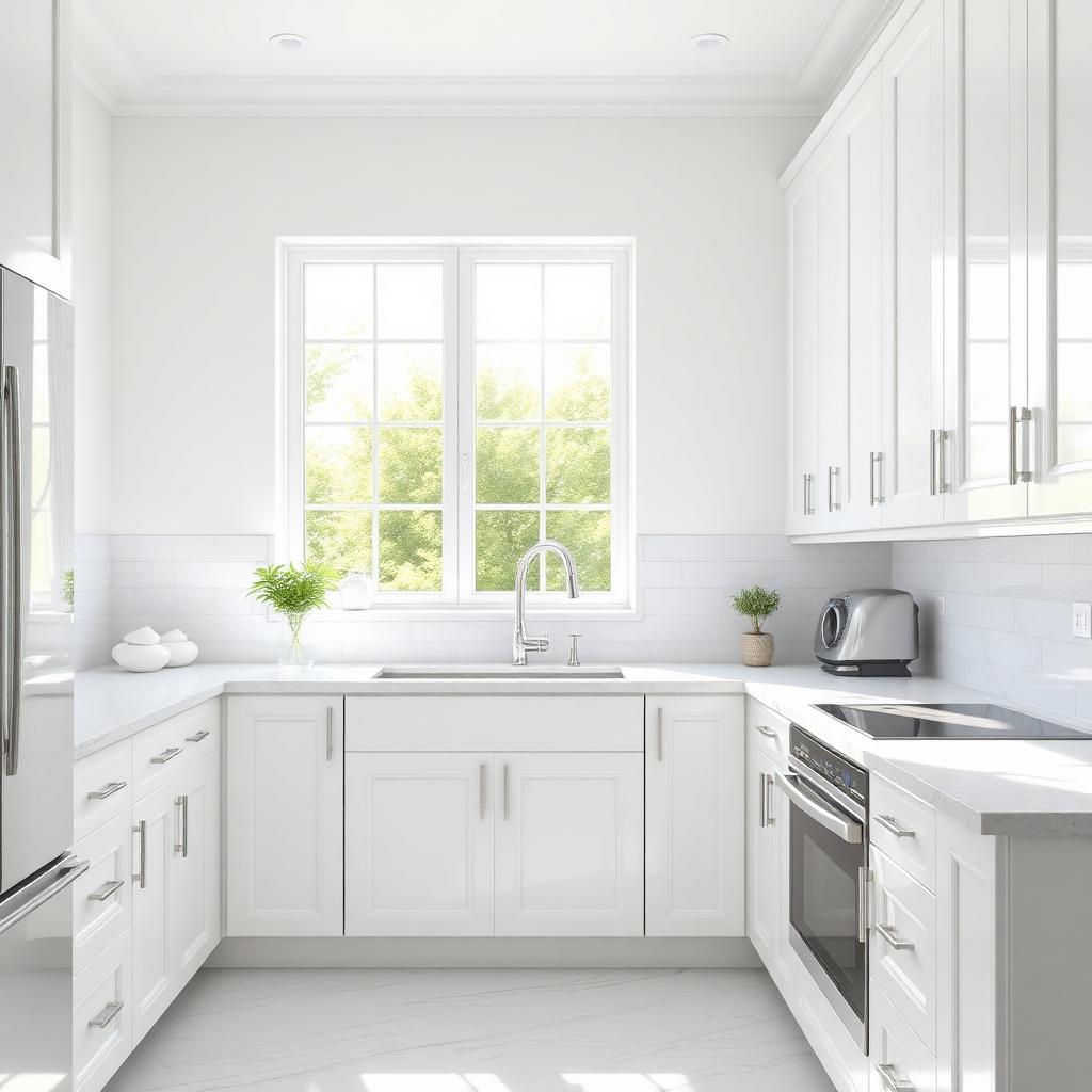 Sparkling clean kitchen with white cabinets